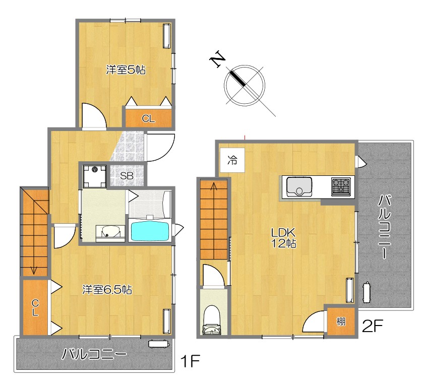 Aテラス102号室 メゾネットタイプの2LDK PC工法で安心構造